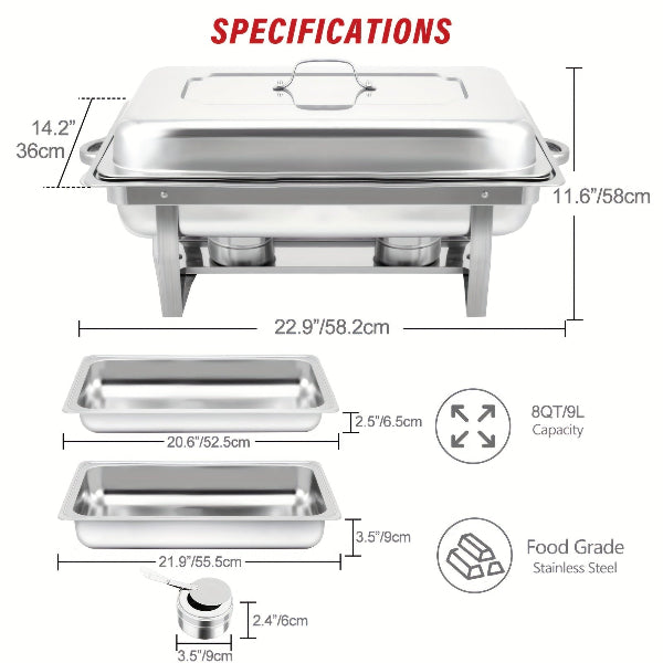 Stainless Steel Chafing Dish Set - 8QT