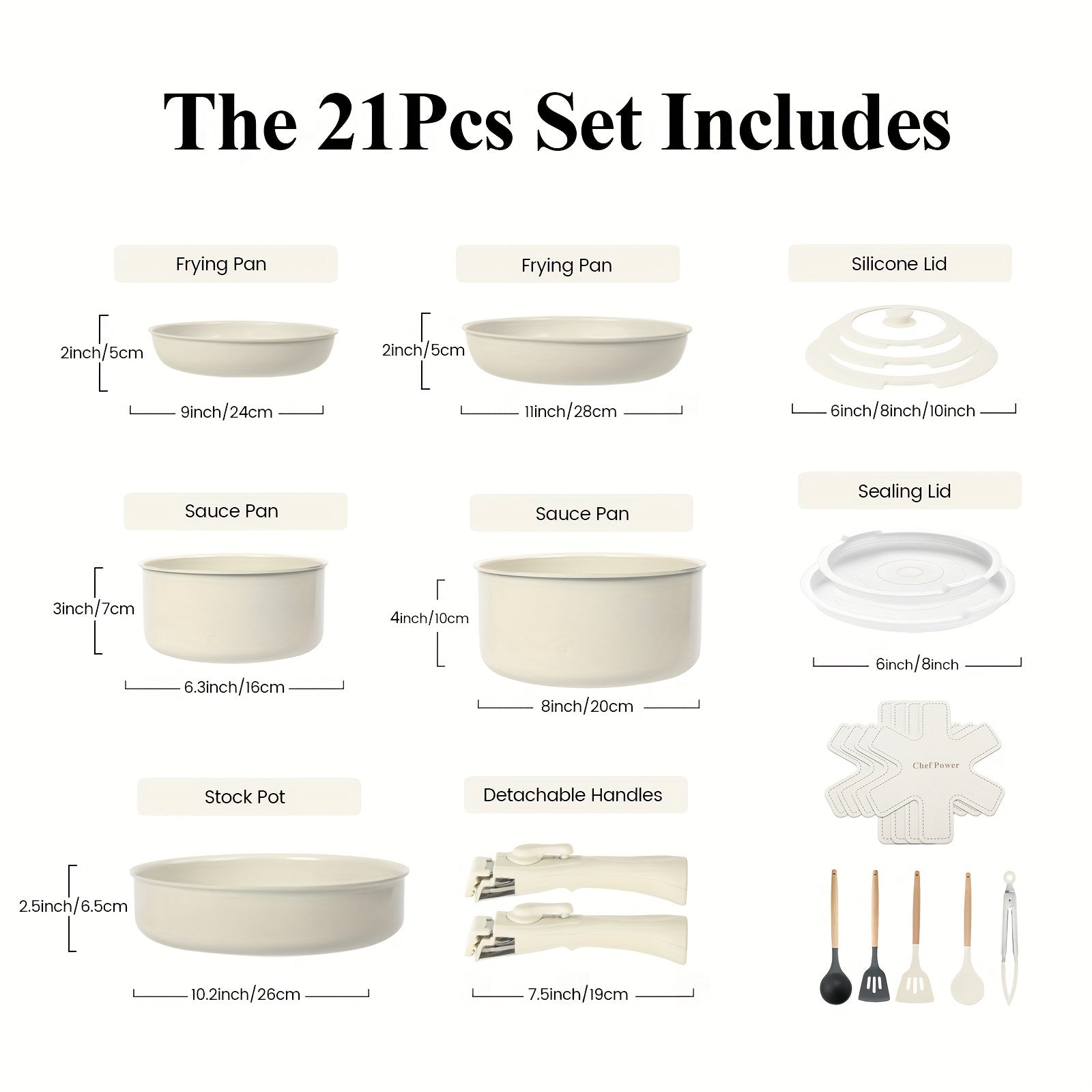 Chef Power Ceramic Nonstick Cookware Set - 21 pcs