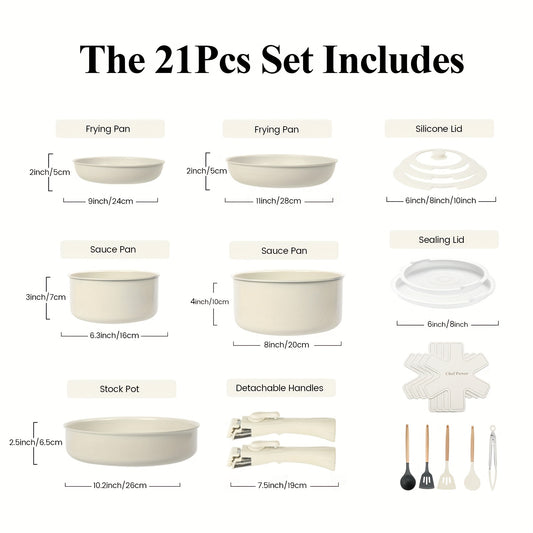Chef Power Ceramic Nonstick Cookware Set - 21 pcs